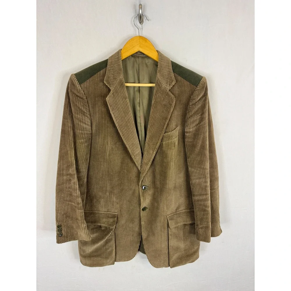 Sidi Club Vintage Mens Corduroy Blazer Brown Olive Shoulder Italy 40S Short 80s